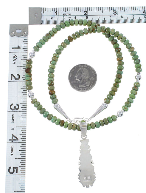 Southwest Turquoise Sterling Silver Tear Drop Pendant And Bead Necklace Set WX77564